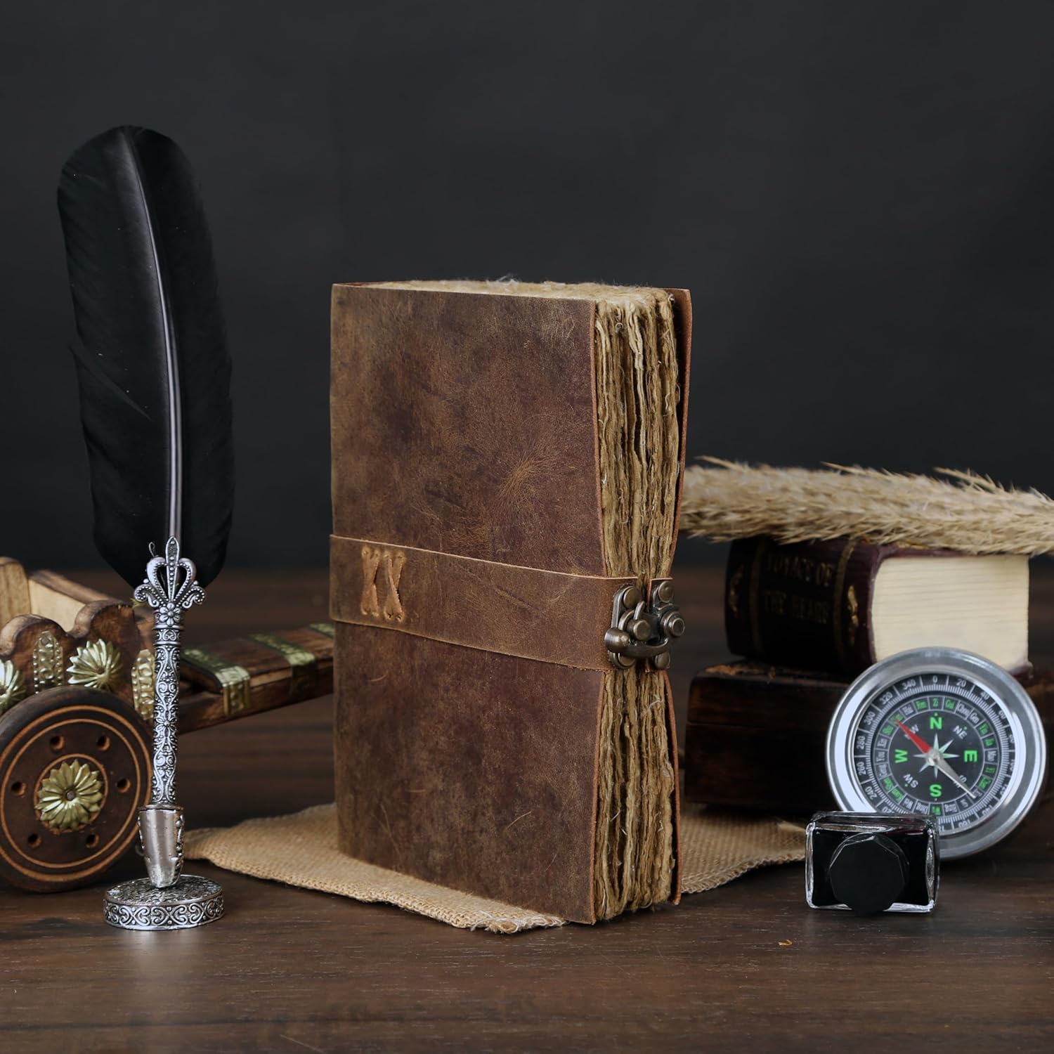 Vintage Leather Journal Handmade Buffalo Deckle Edge Paper – Leather Bound Journal for Women Men Vintage C-Lock Closure Ideal for Writing & Travel for Artists